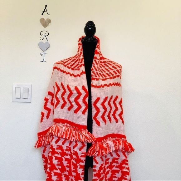 Free People Mile High Print Fringe Scarf Orange - Picture 9 of 9